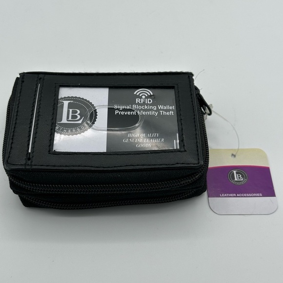 Leather Wallet Indexer Safe Keeper Lock Identity Shield RFID Black White NWT - Picture 5 of 7